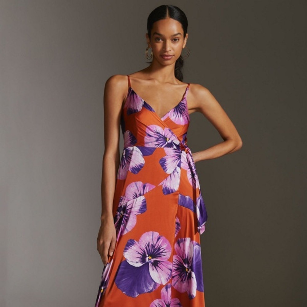 Anthropologie Hutch Satin Floral Maxi Dress NWT XS Vacation Event - Picture 11 of 16
